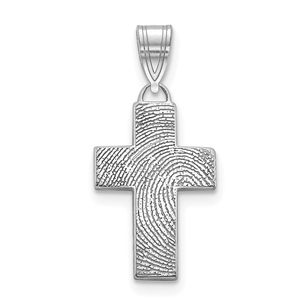Sterling Silver Rhodium plated Small Cross Fingerprint Pendant
