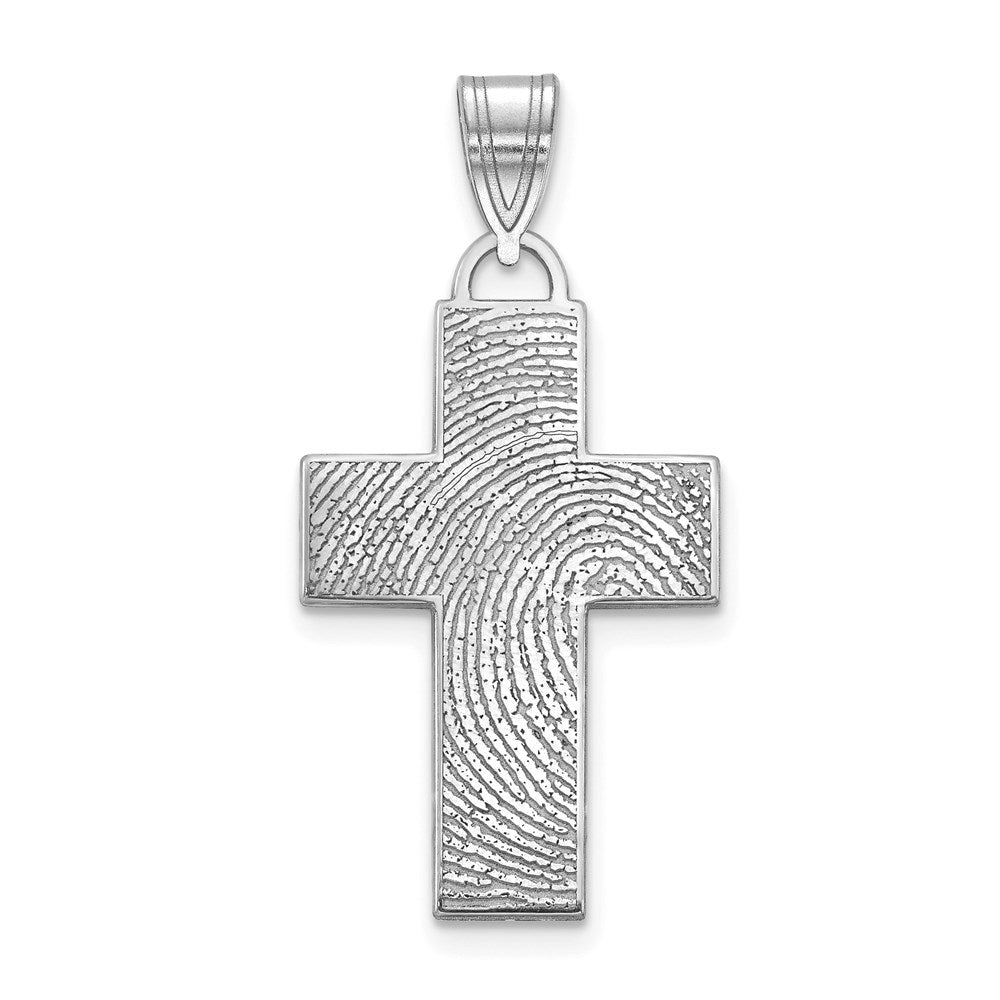 Sterling Silver Rhodium plated Large Cross Fingerprint Pendant