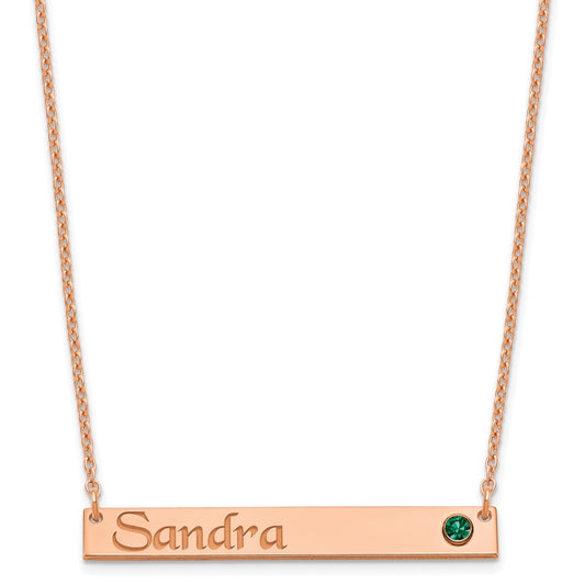 Sterling Silver Rose Gold plated Personalized Bar with Birthstone Necklace