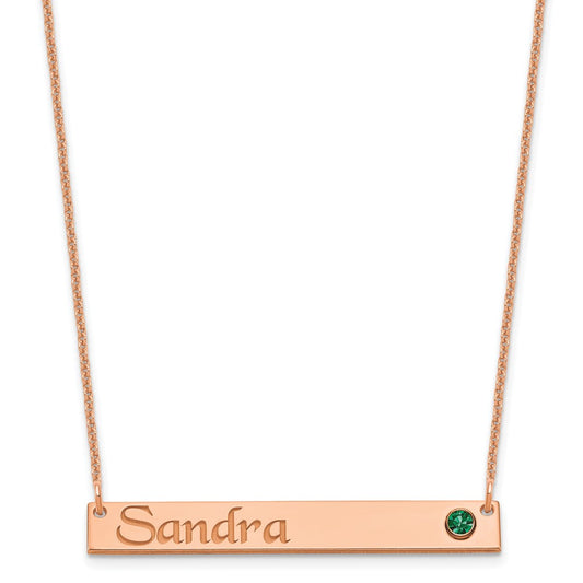 14K Rose Gold Personalized Bar with 14k Bezel Birthstone Necklace