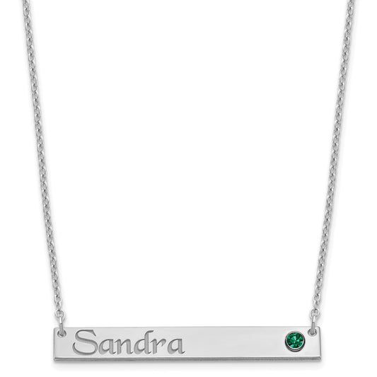 Sterling Silver Rhodium plated Personalized Bar with Birthstone Necklace