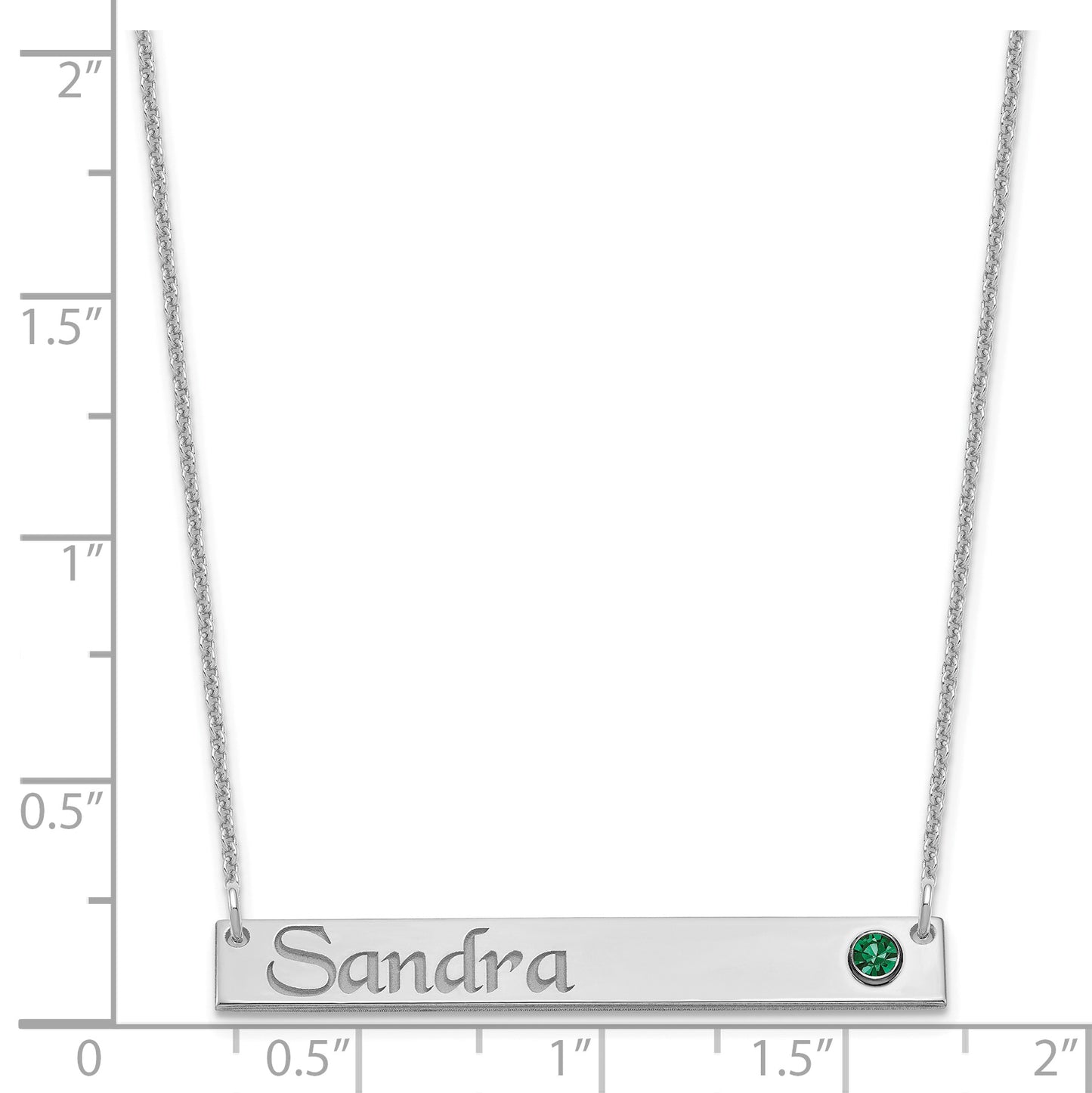 14K White Gold Personalized Bar with 14k Bezel Birthstone Necklace