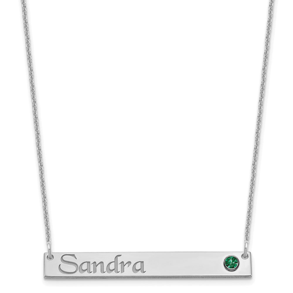 14K White Gold Personalized Bar with 14k Bezel Birthstone Necklace