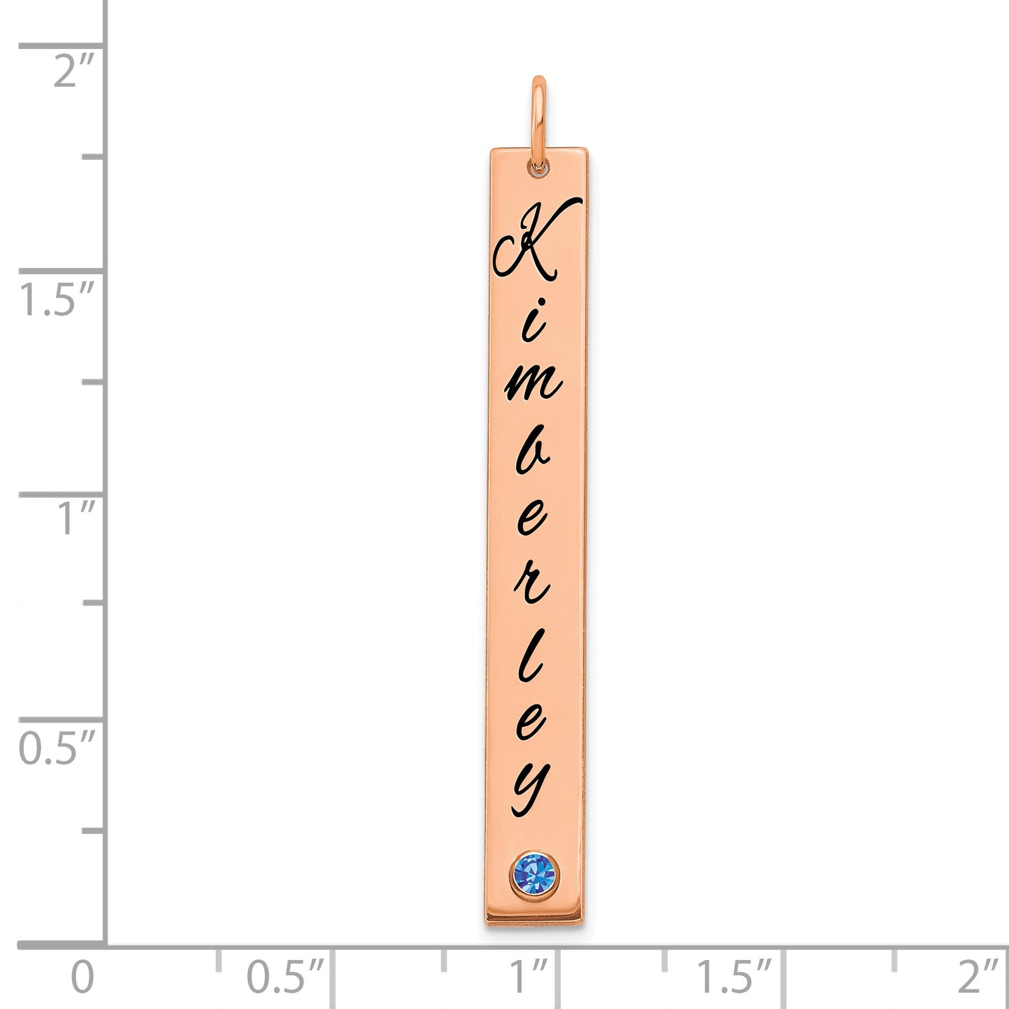Sterling Silver Rose Gold Plated Enameled with 14k Bezel Birthstone Vertical Bar Charm