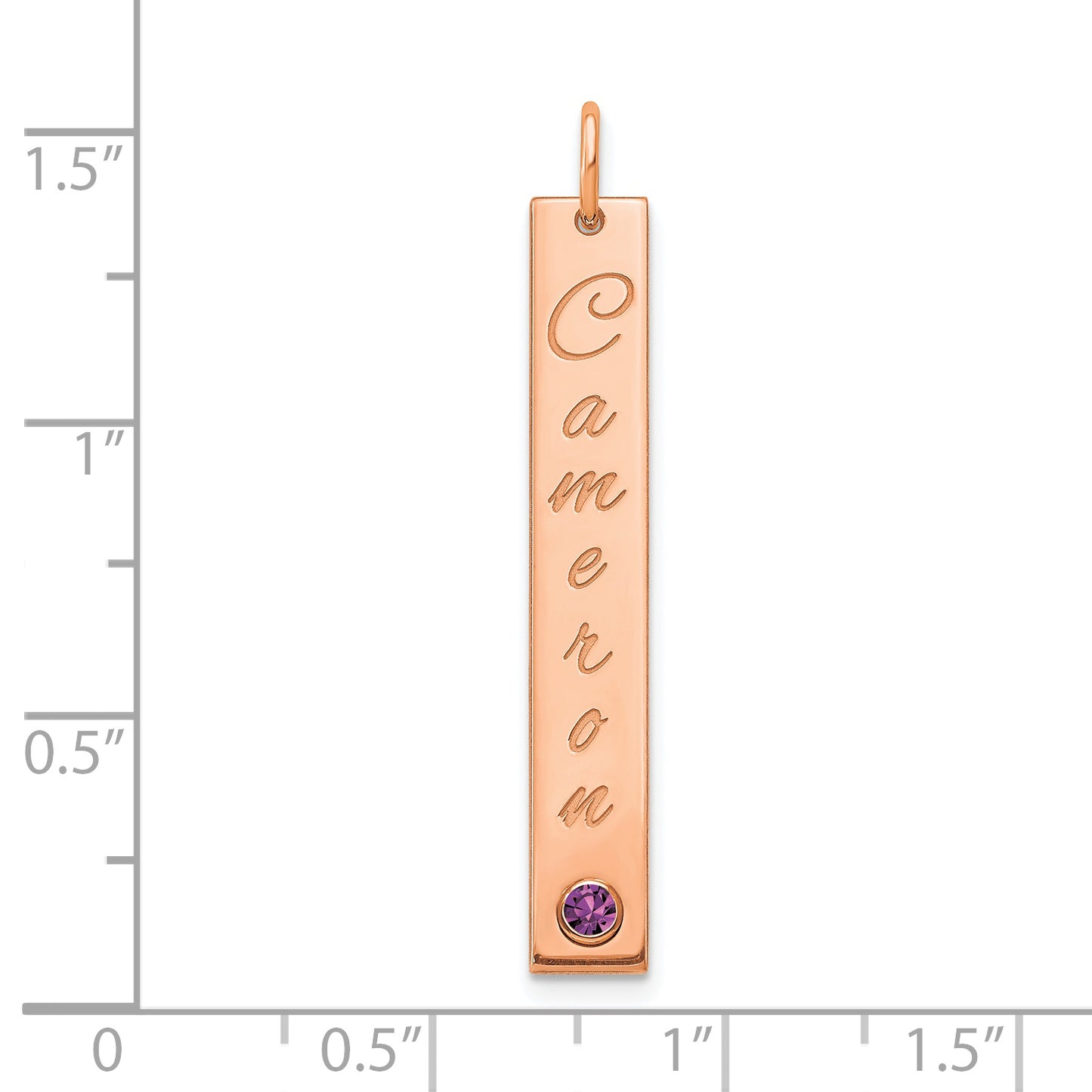 Sterling Silver Rose Gold Plated Enameled with 14k Bezel Birthstone Vertical Bar Charm