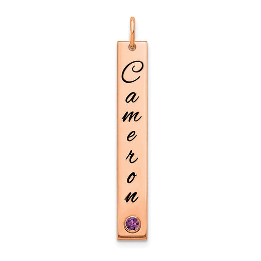 14K Rose Gold Enameled with 14k Bezel Birthstone Vertical Bar Charm