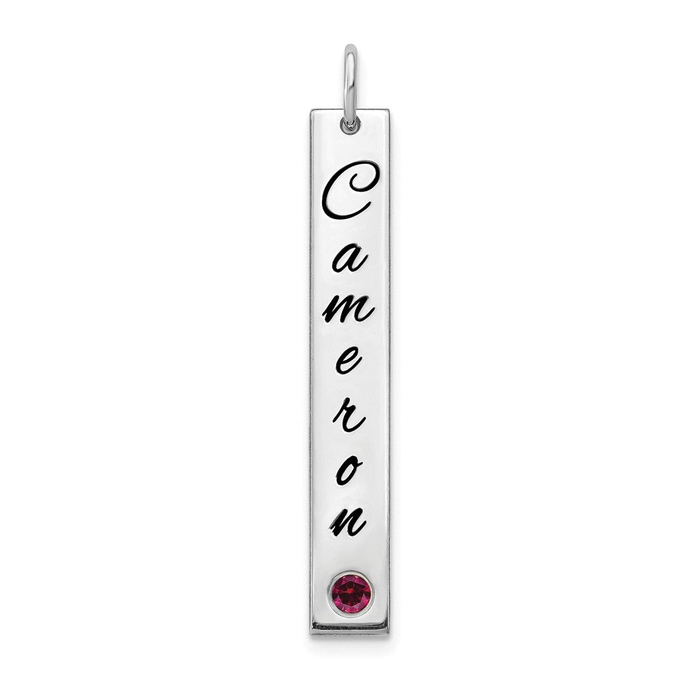 Sterling Silver Rhodium plated Enameled with  Bezel Birthstone Vertical Bar Charm