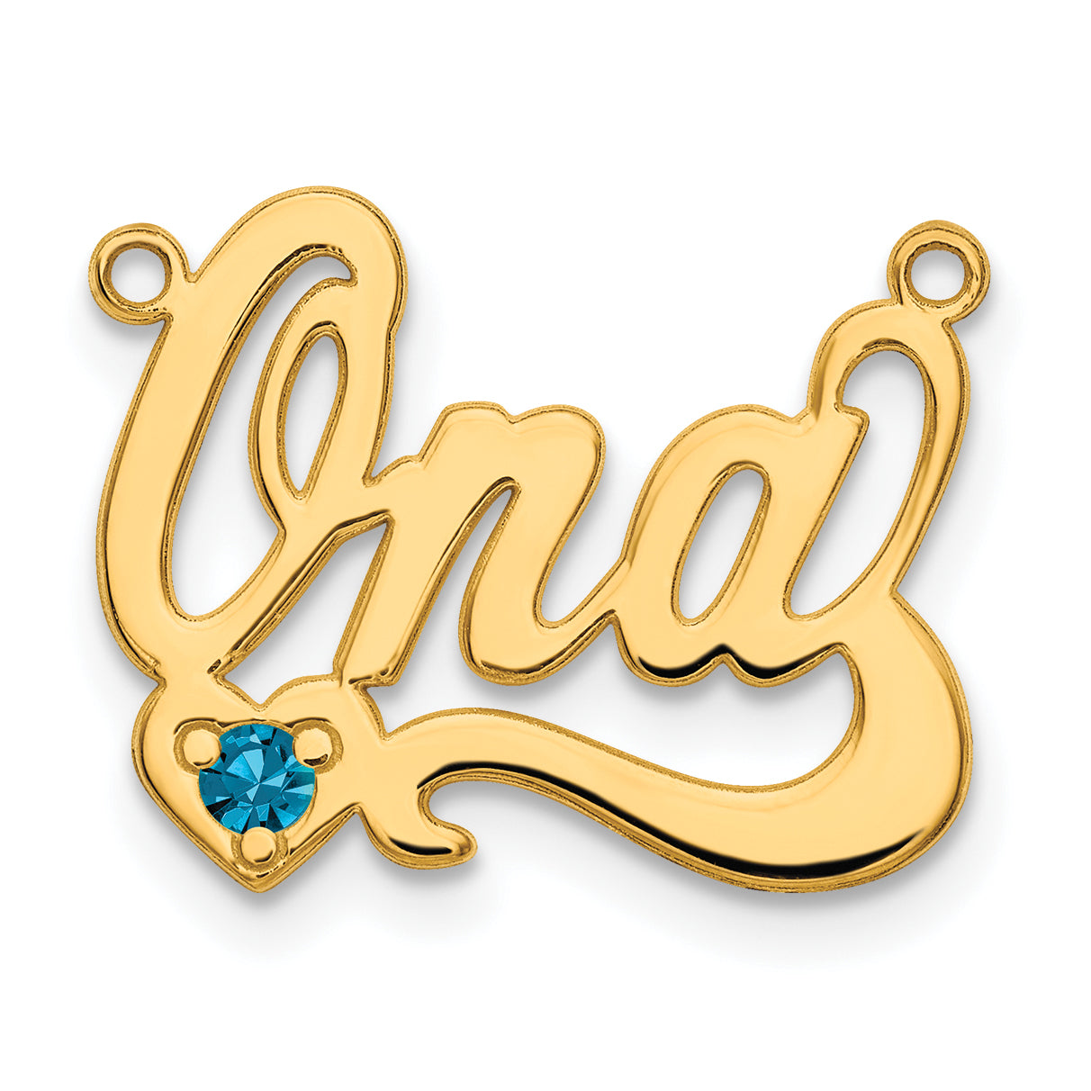 14K Yellow Gold Polished Birthstone with Heart Name Plate