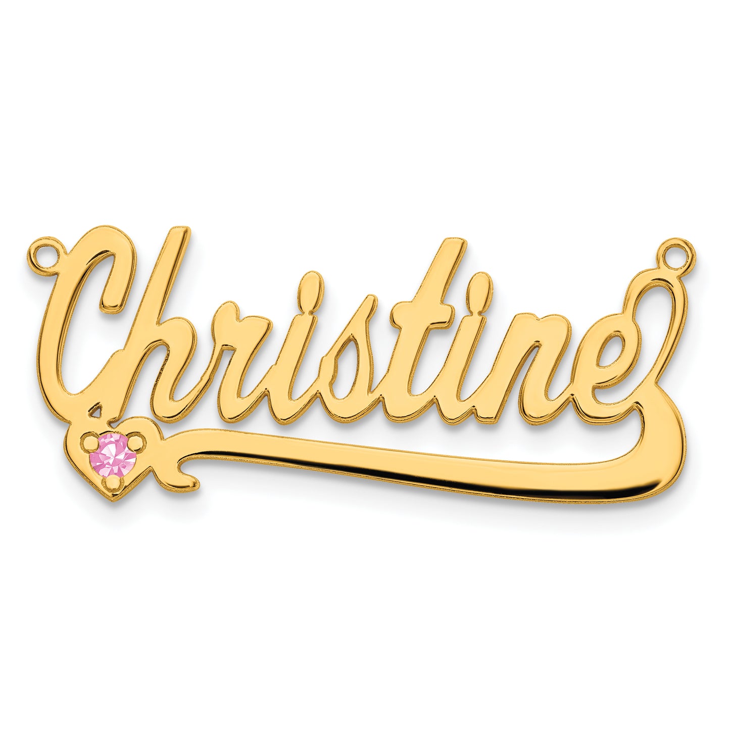 14K Yellow Gold Polished Birthstone with Heart Name Plate