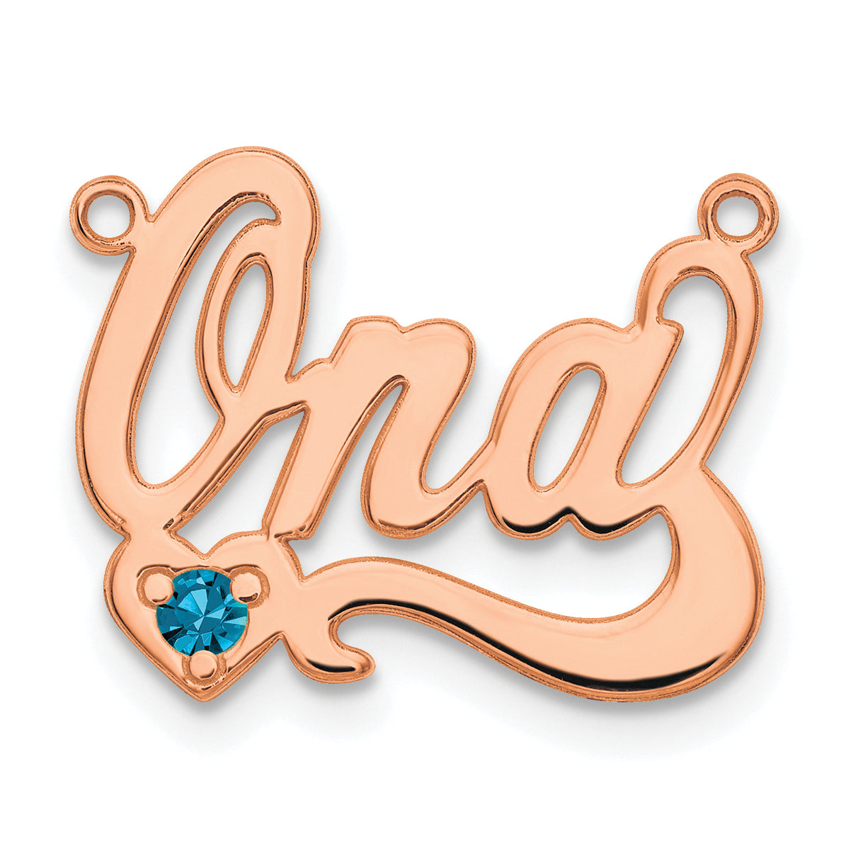 Sterling Silver Rose Gold plated Polished Birthstone with Heart Name Plate