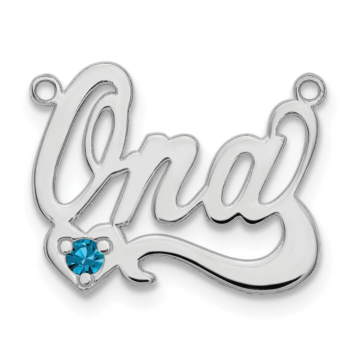 Sterling Silver Rhodium plated Polished Birthstone with Heart Name Plate