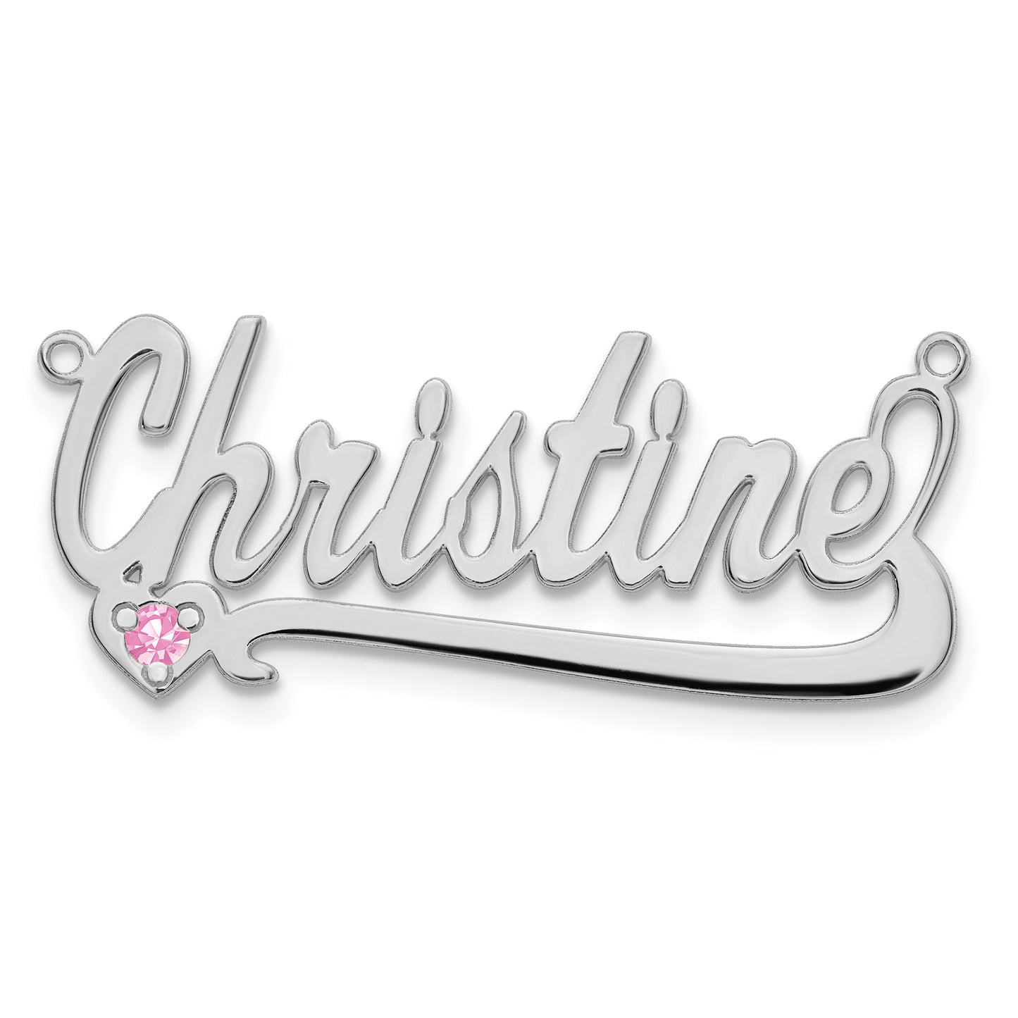 Sterling Silver Rhodium plated Polished Birthstone with Heart Name Plate