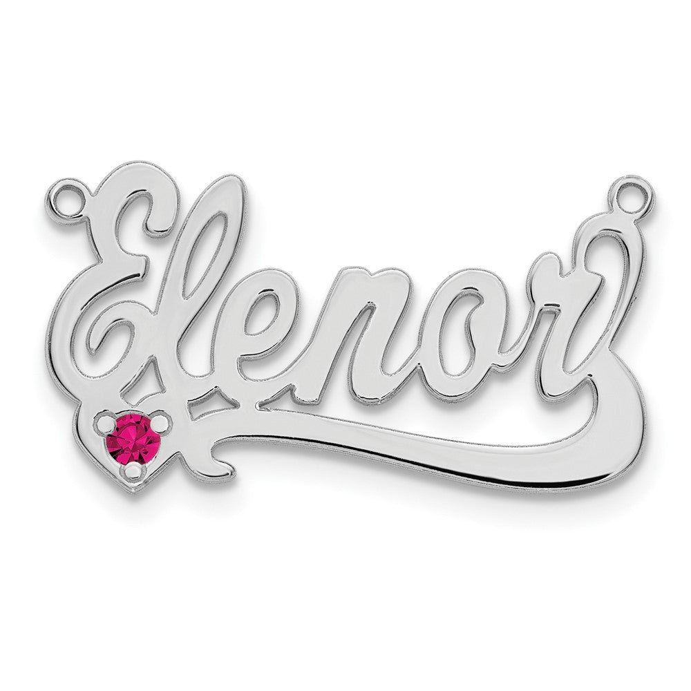Sterling Silver Rhodium plated Polished Birthstone with Heart Name Plate