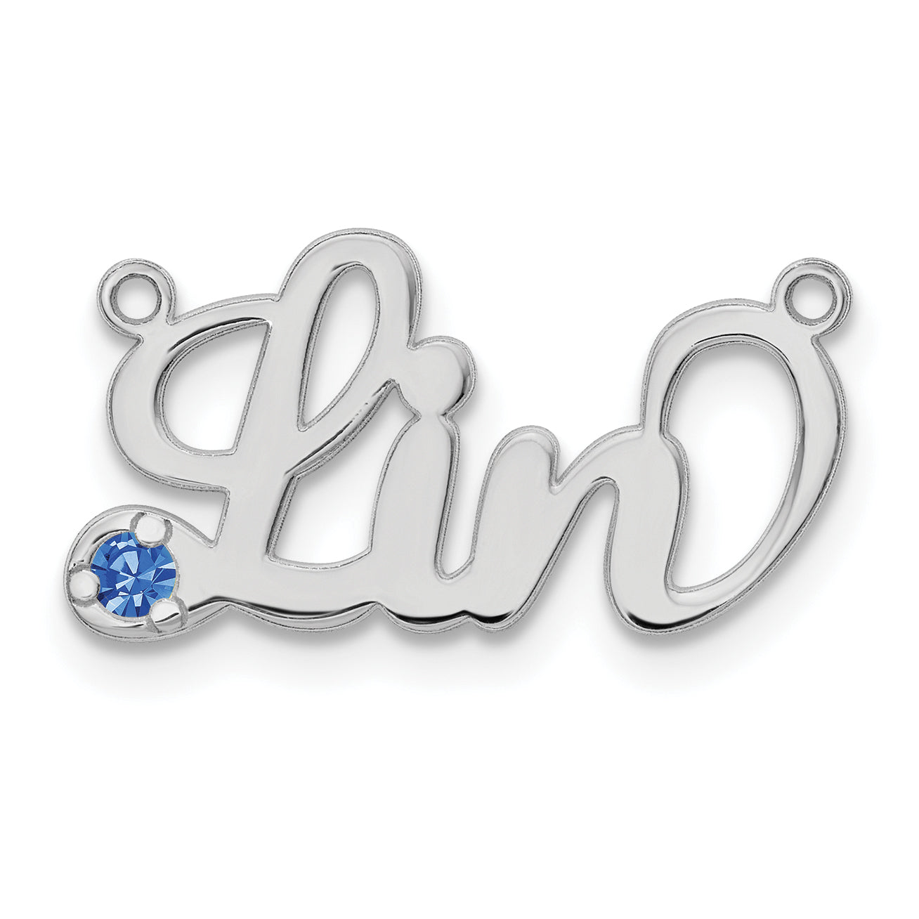 Sterling Silver Rhodium plated Polished Birthstone with Heart Name Plate
