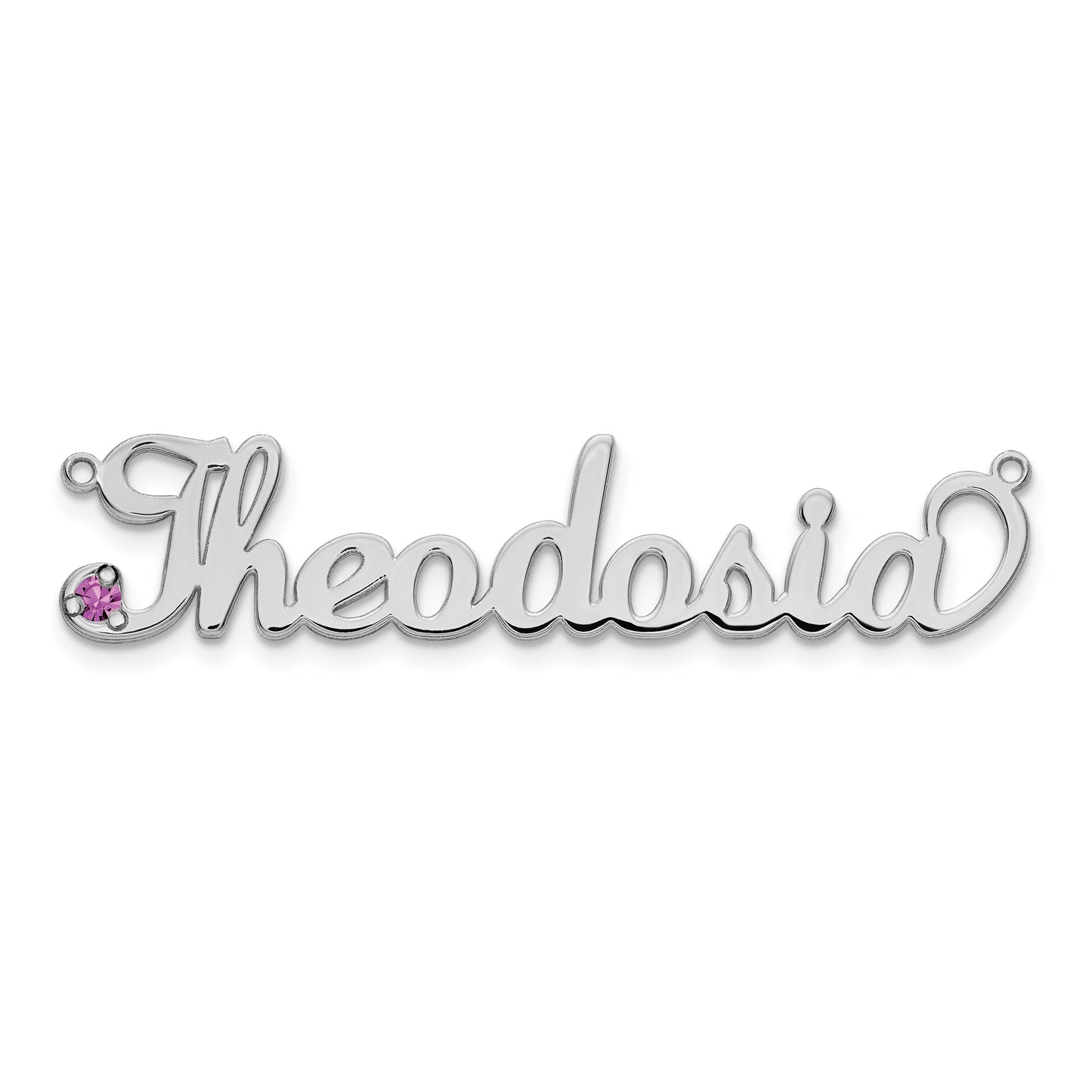 Sterling Silver Rhodium plated Polished Birthstone with Heart Name Plate