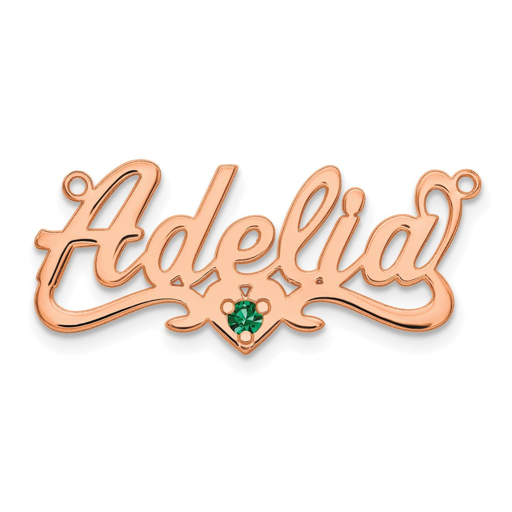 Sterling Silver Rose Gold plated Polished Birthstone with Heart Name Plate