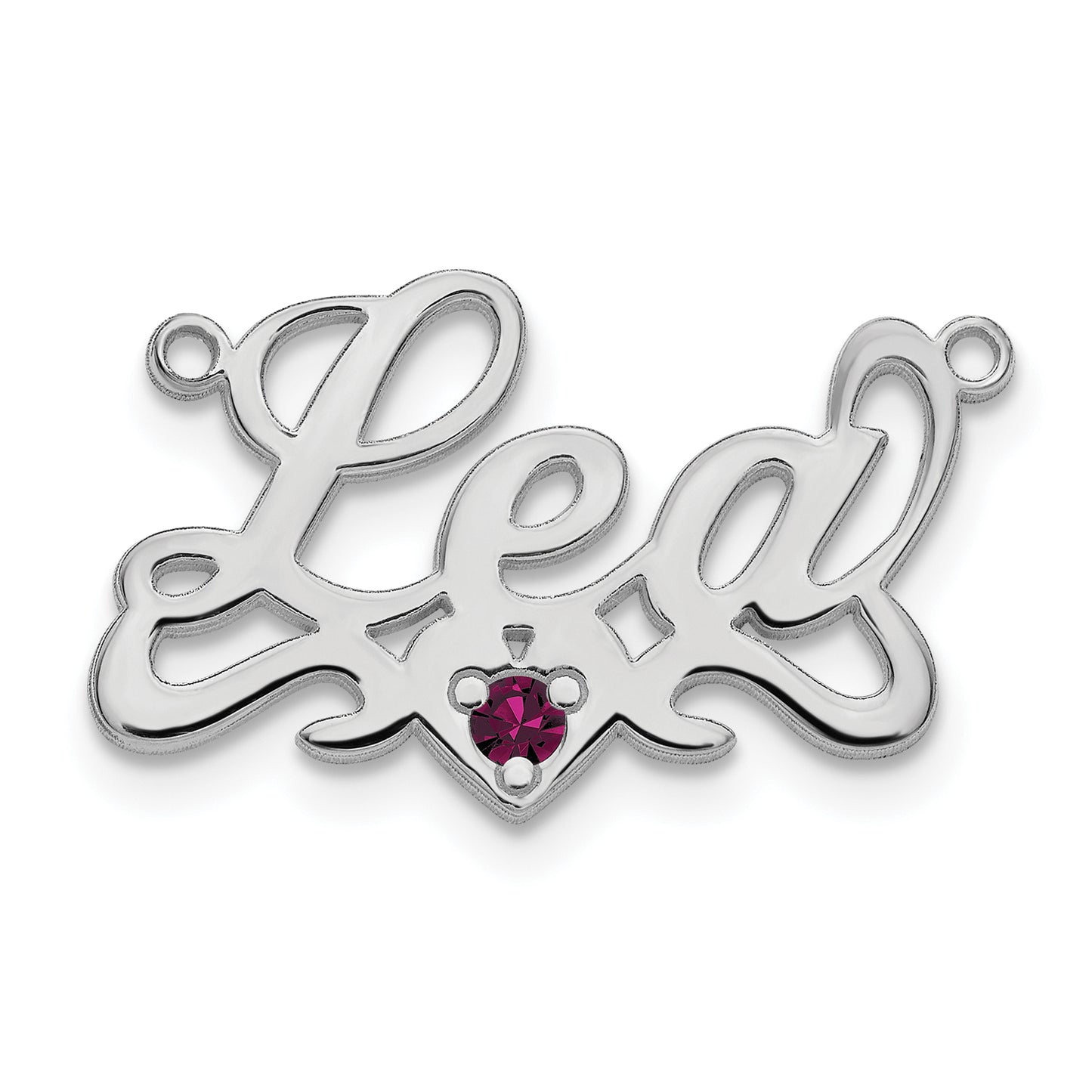 Sterling Silver Rhodium plated Polished Birthstone with Heart Name Plate