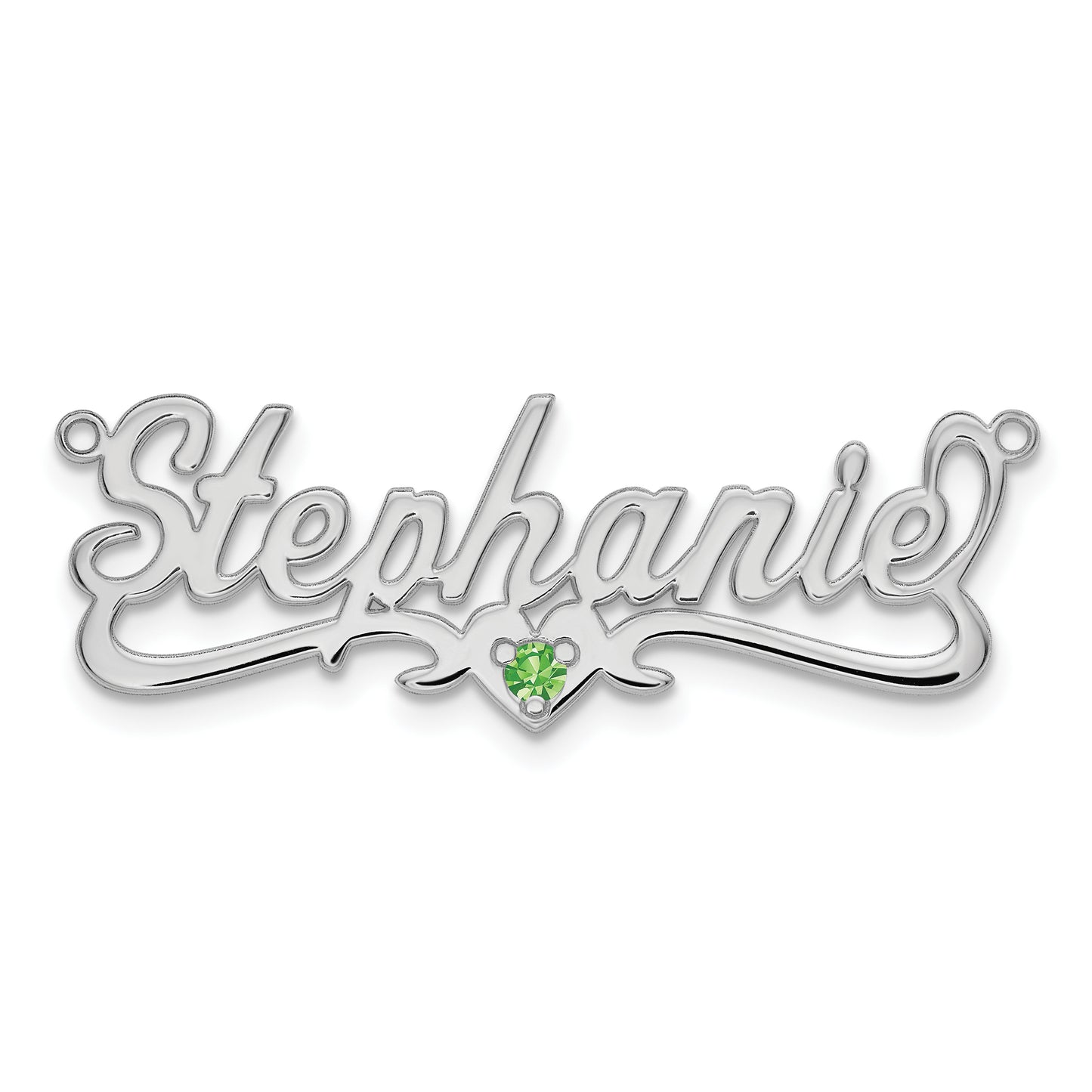 Sterling Silver Rhodium plated Polished Birthstone with Heart Name Plate