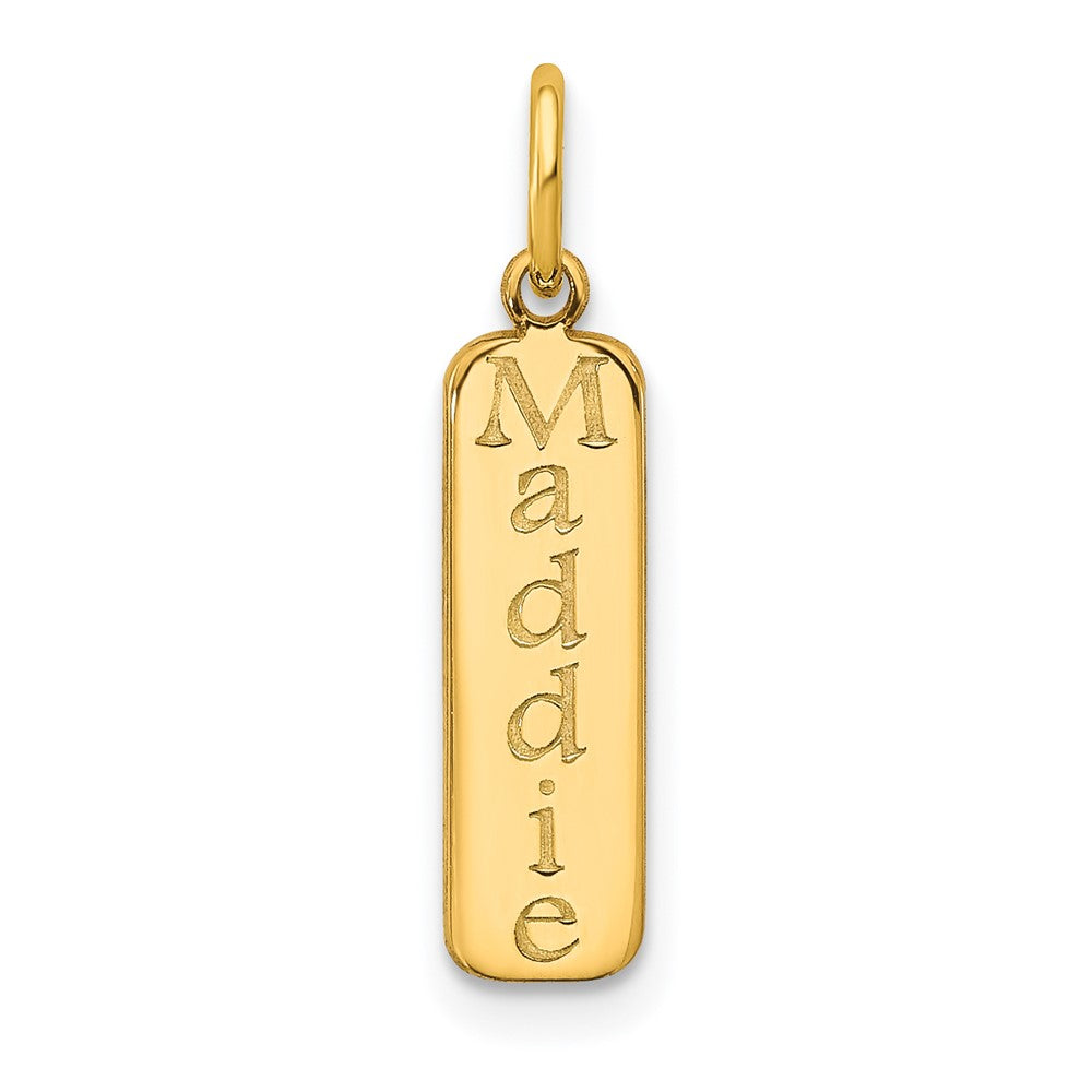 14K Yellow Gold Vertical Block Font Name Bar Charm