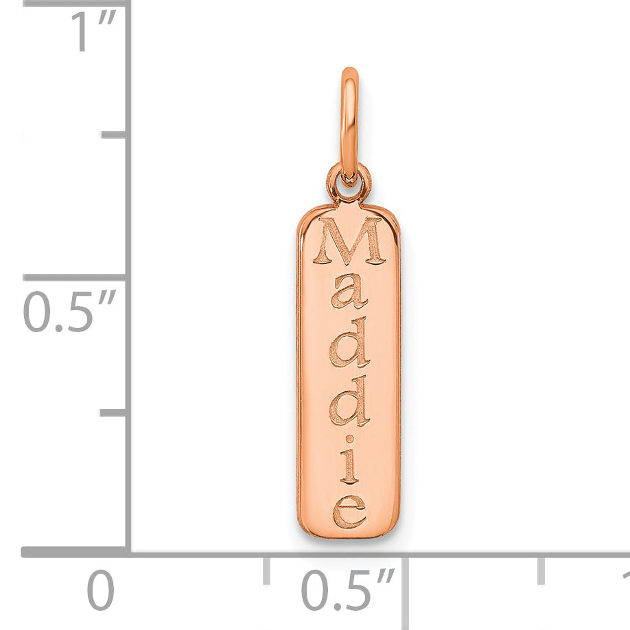 14K Rose Gold Vertical Block Font Name Bar Charm
