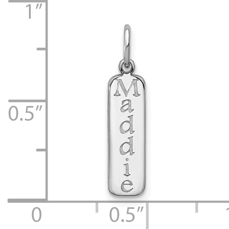 14K White Gold Vertical Block Font Name Bar Charm