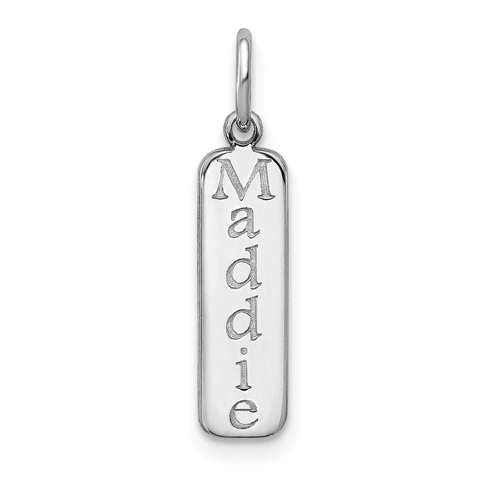 Sterling Silver Rhodium plated Vertical Block Font Name Bar Charm