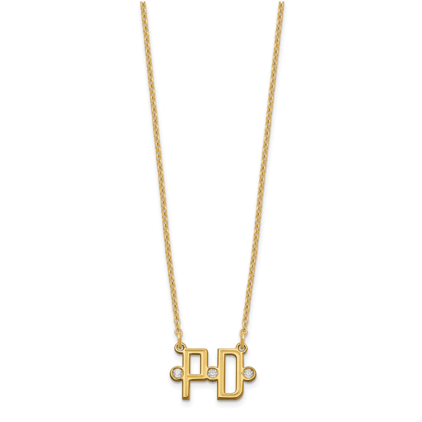 Sterling Silver Gold Plated Etched 2 Initial Diamond Necklace