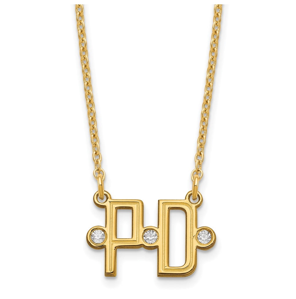 Sterling Silver Gold Plated Etched 2 Initial Diamond Necklace