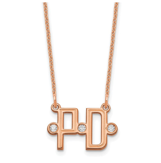 14K Rose Gold Etched 2 Initials Diamond Necklace