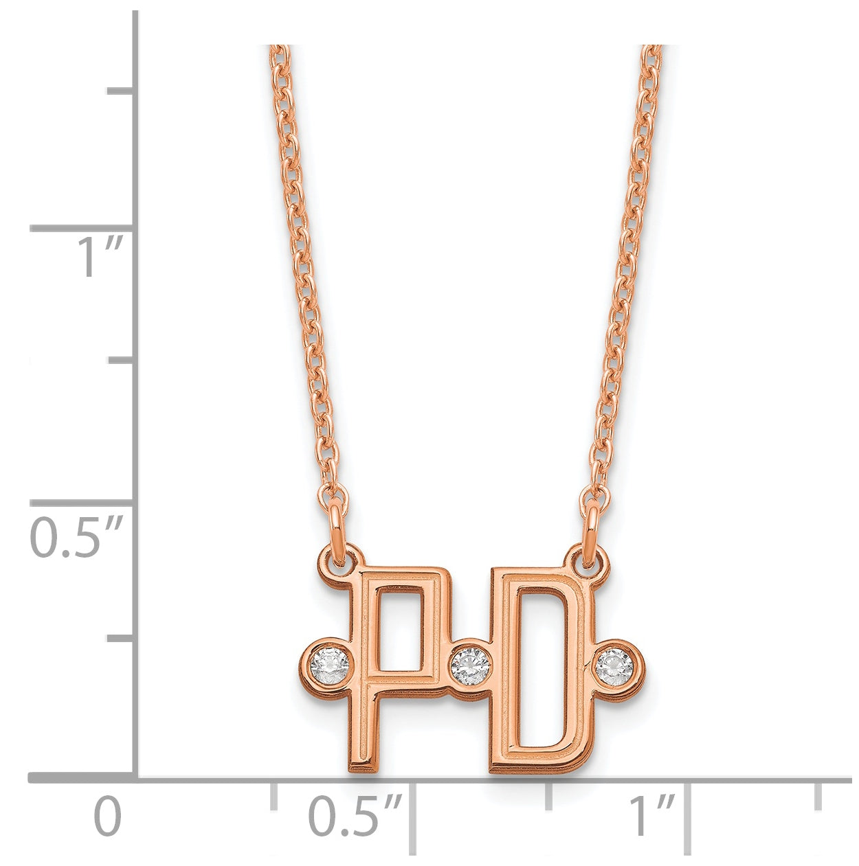 Sterling Silver Rose Gold plated Etched 2 Initial Diamond Necklace