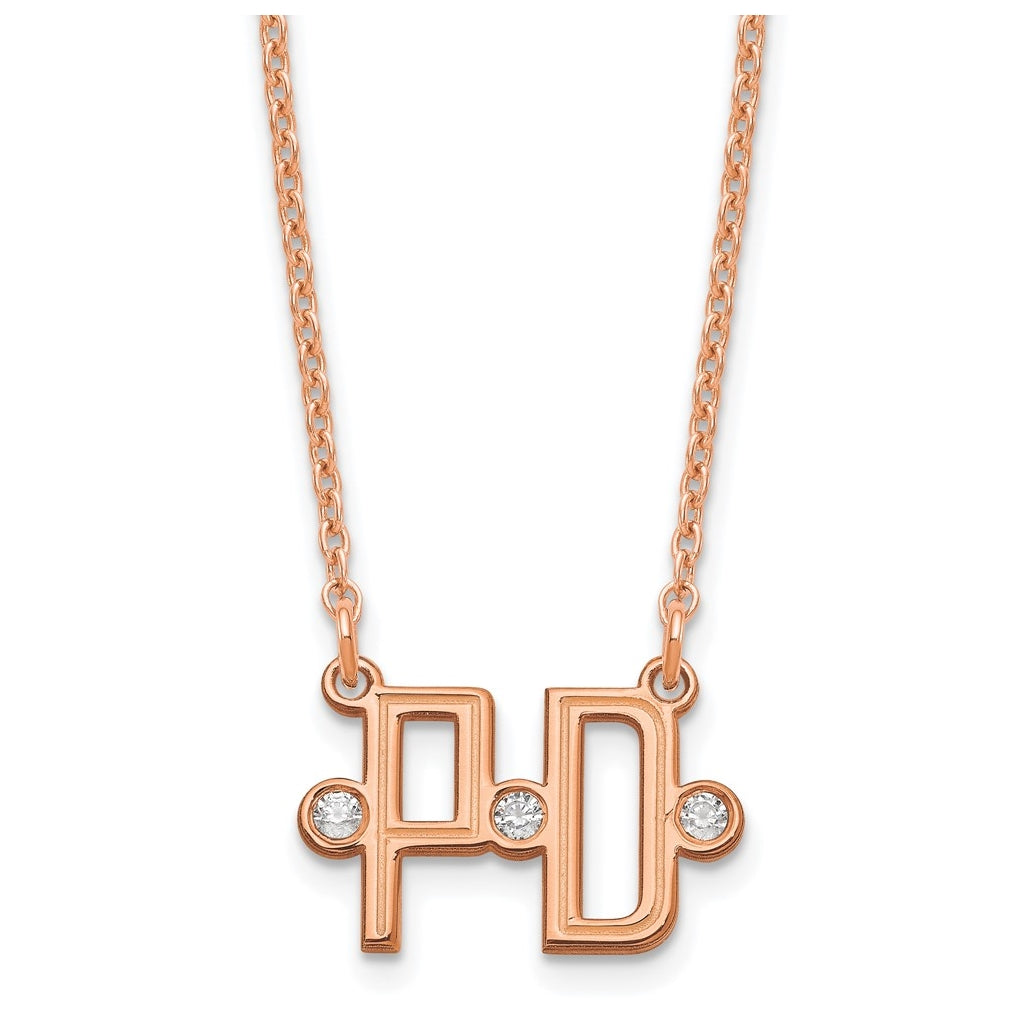 Sterling Silver Rose Gold plated Etched 2 Initial Diamond Necklace