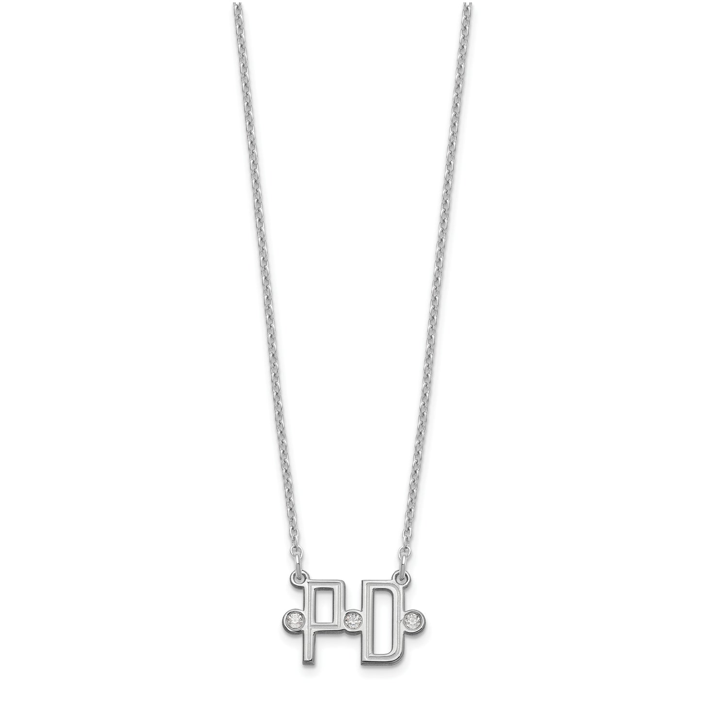 Sterling Silver Rhodium plated Etched 2 Initial Diamond Necklace