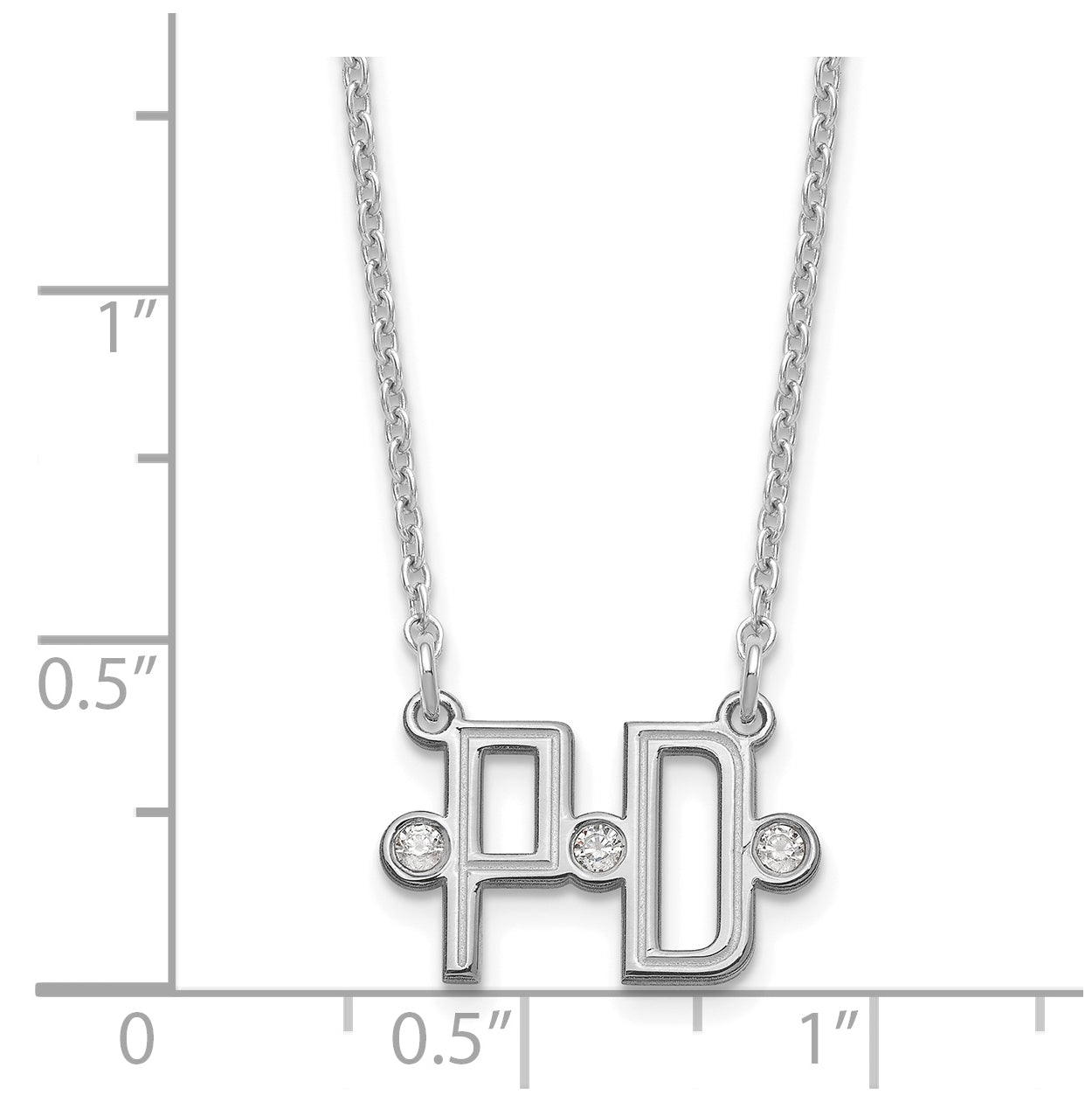 Sterling Silver Rhodium plated Etched 2 Initial Diamond Necklace