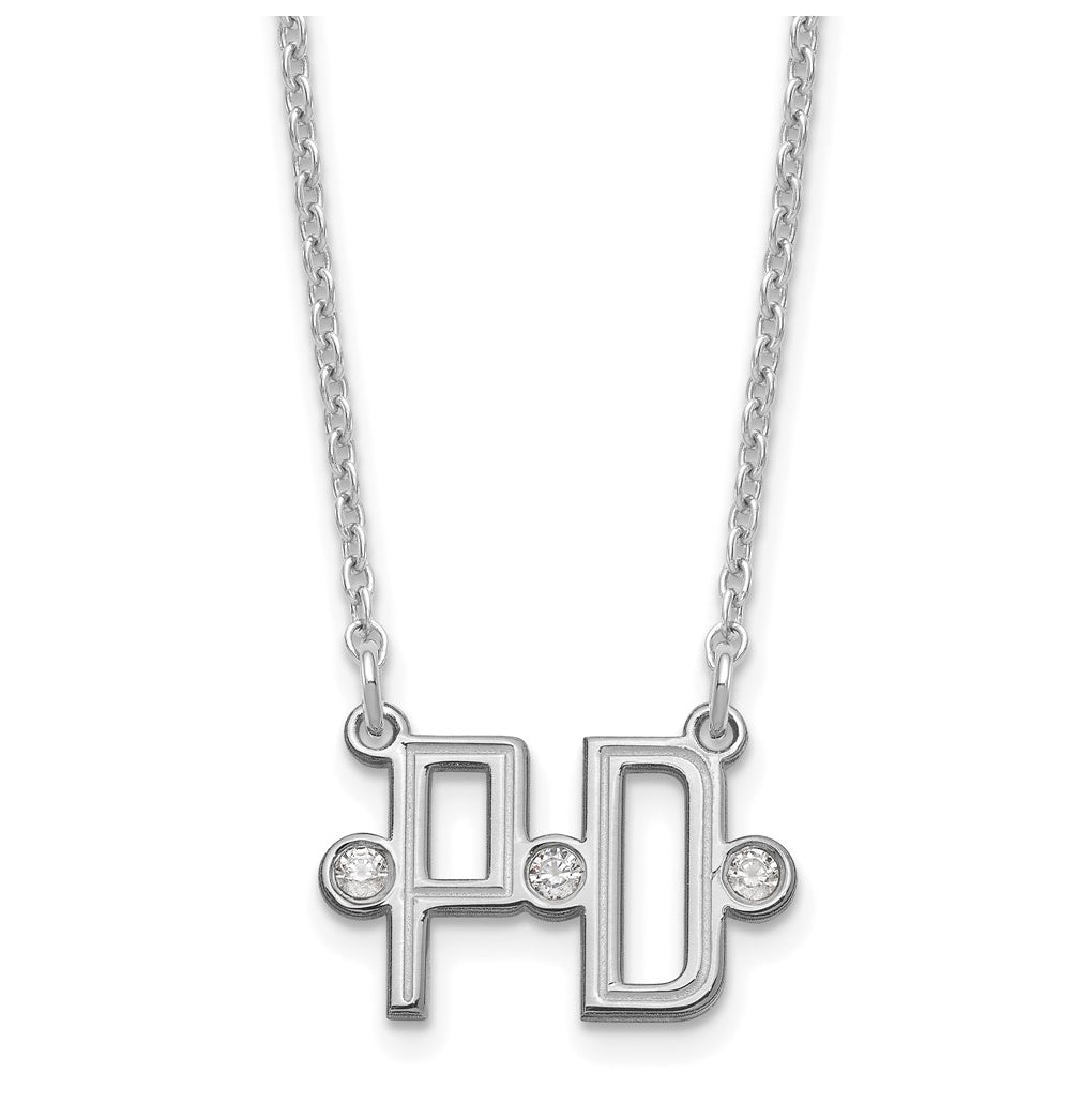 Sterling Silver Rhodium plated Etched 2 Initial Diamond Necklace