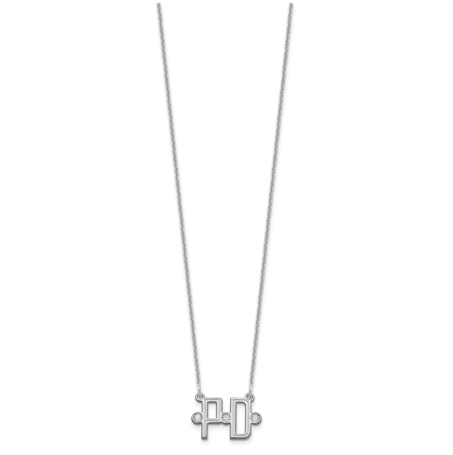 14K White Gold Etched 2 Initial Diamond Necklace