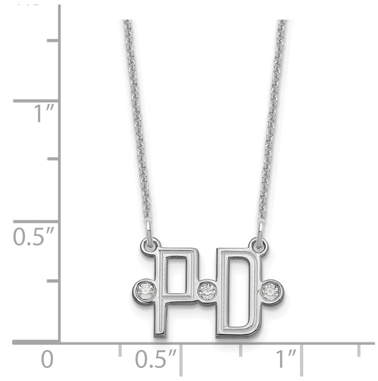 14K White Gold Etched 2 Initial Diamond Necklace