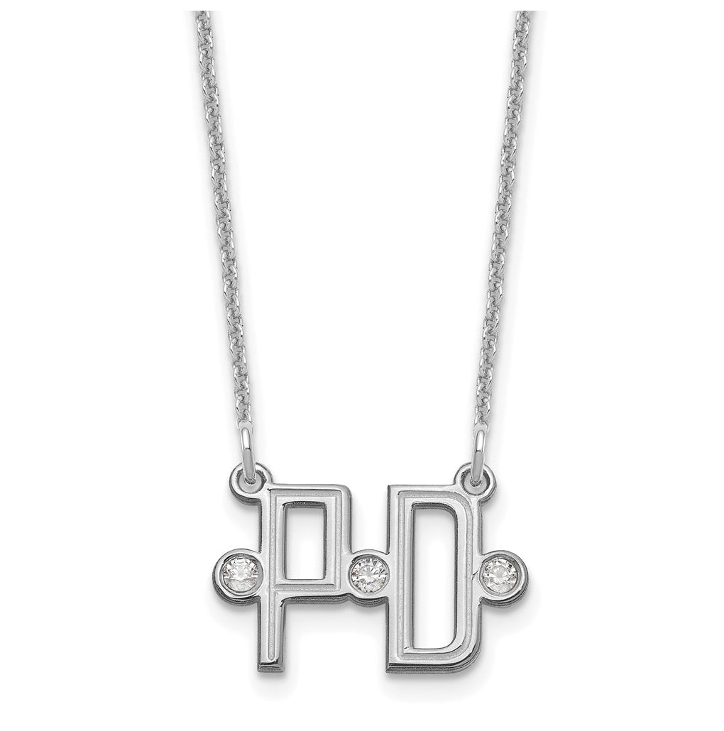 14K White Gold Etched 2 Initial Diamond Necklace