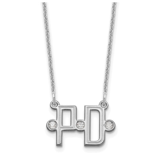 14K White Gold Etched 2 Initial Diamond Necklace