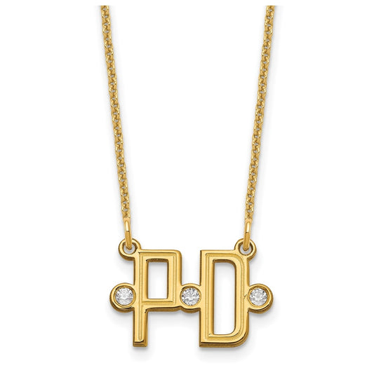 14K Yellow Gold Etched 2 Initial Diamond Necklace
