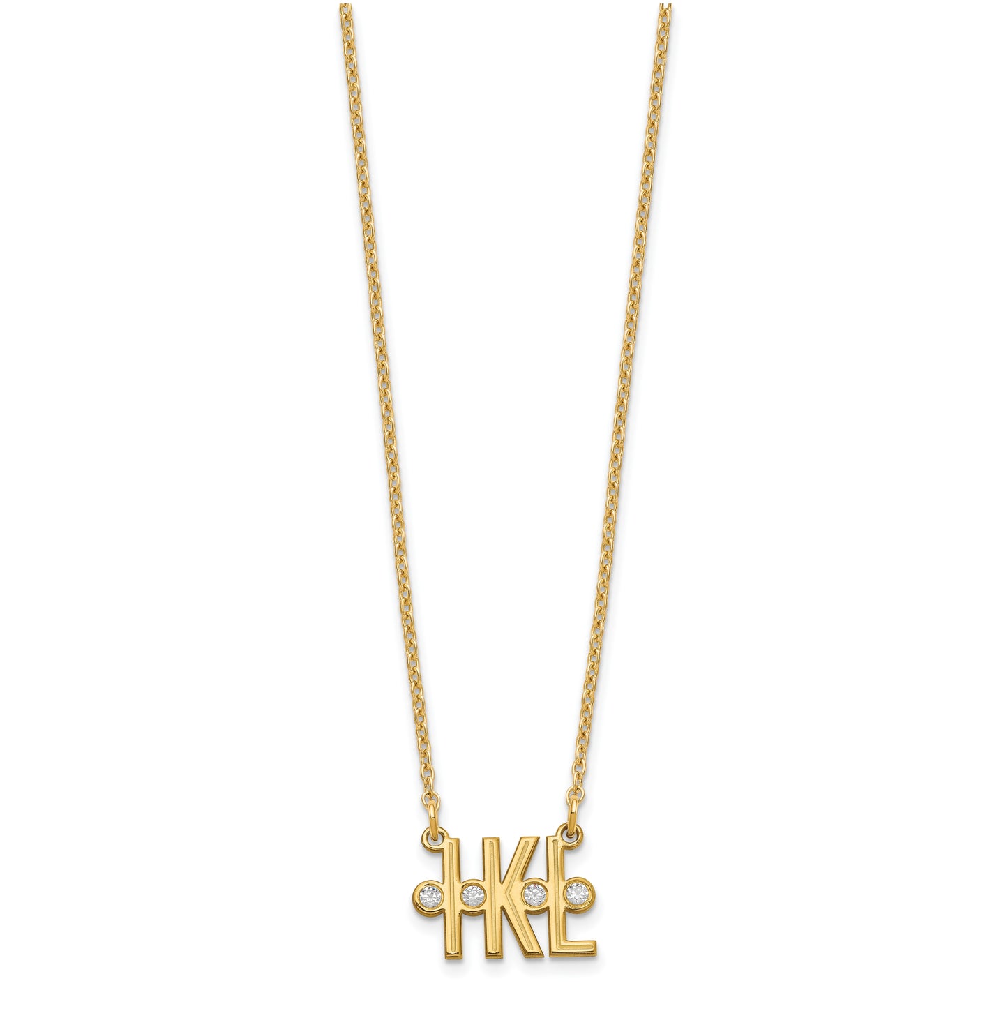 Sterling Silver Gold Plated Etched 3 Initial Diamond Necklace
