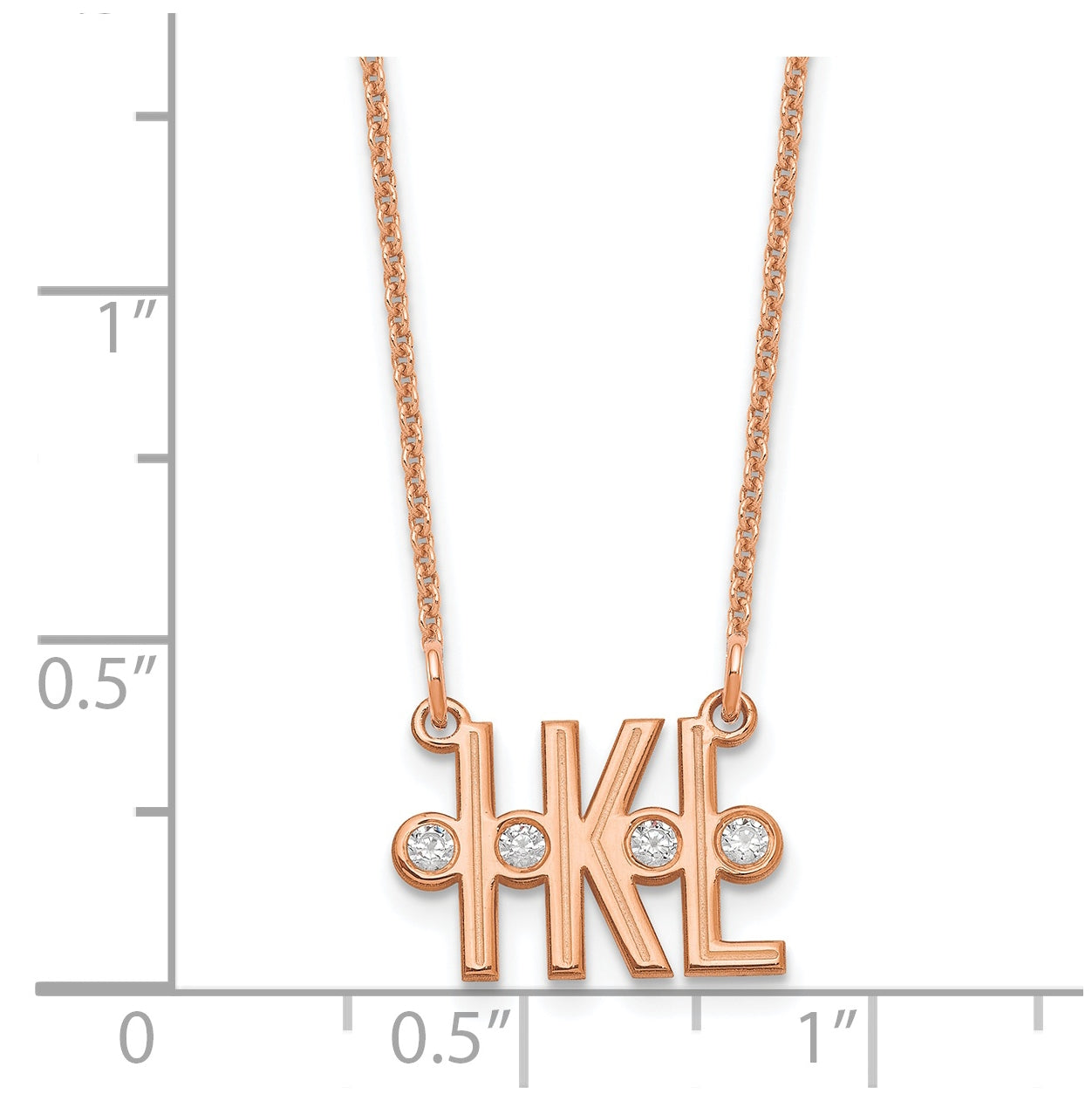 14K Rose Gold Etched 3 Initials Diamond Necklace