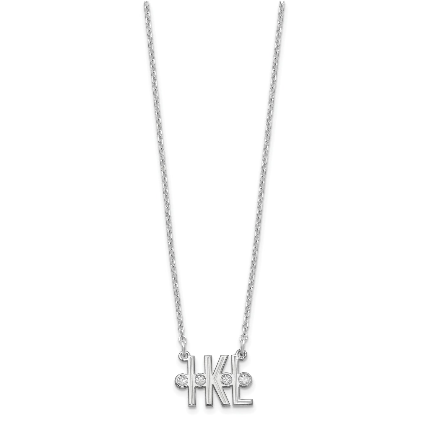 Sterling Silver Rhodium plated Etched 3 Initial Diamond Necklace
