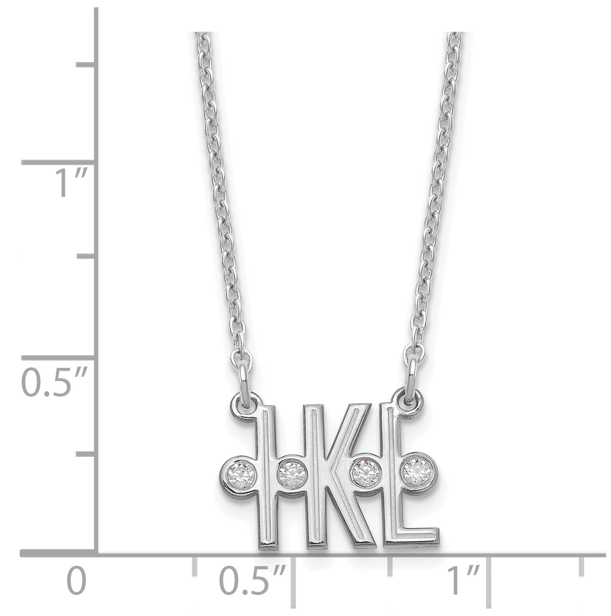 Sterling Silver Rhodium plated Etched 3 Initial Diamond Necklace