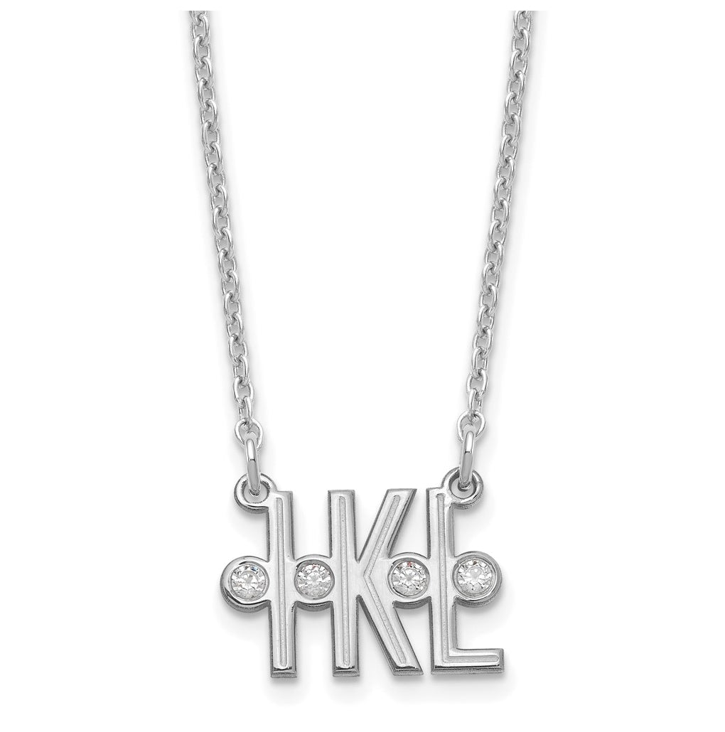 Sterling Silver Rhodium plated Etched 3 Initial Diamond Necklace