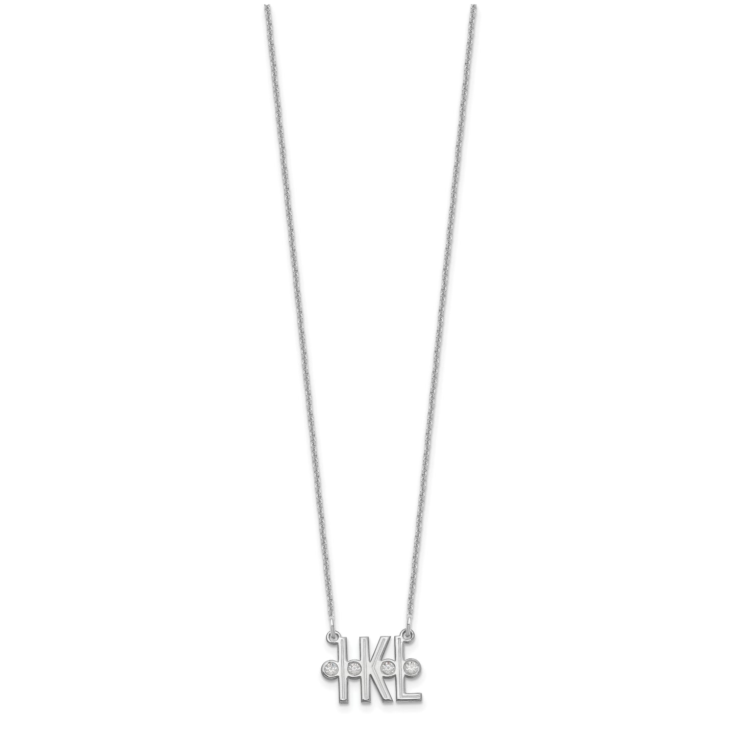 14K White Gold Etched 3 Initial Diamond Necklace