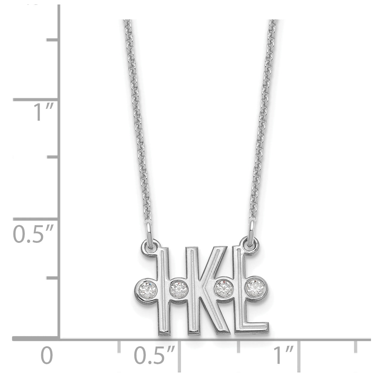 14K White Gold Etched 3 Initial Diamond Necklace