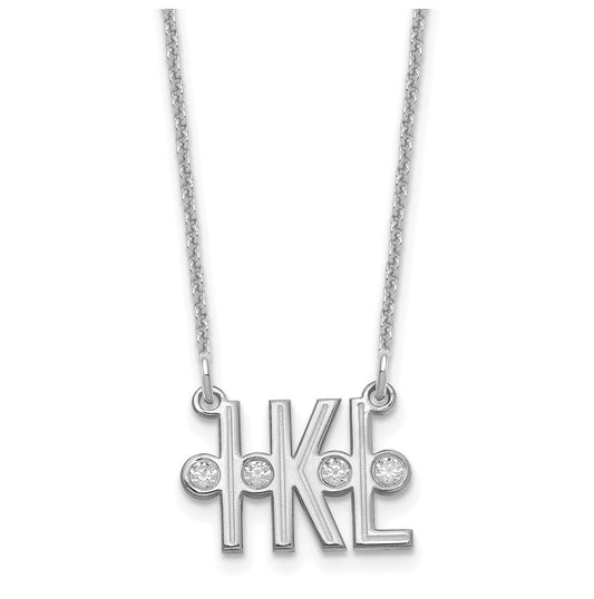 14K White Gold Etched 3 Initial Diamond Necklace