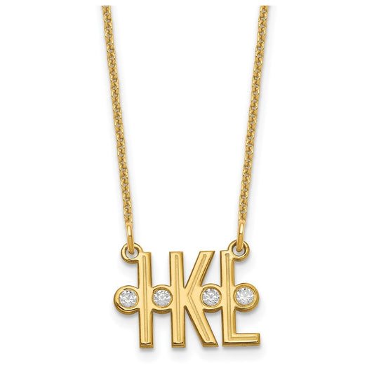 14K Yellow Gold Etched 3 Initial Diamond Necklace