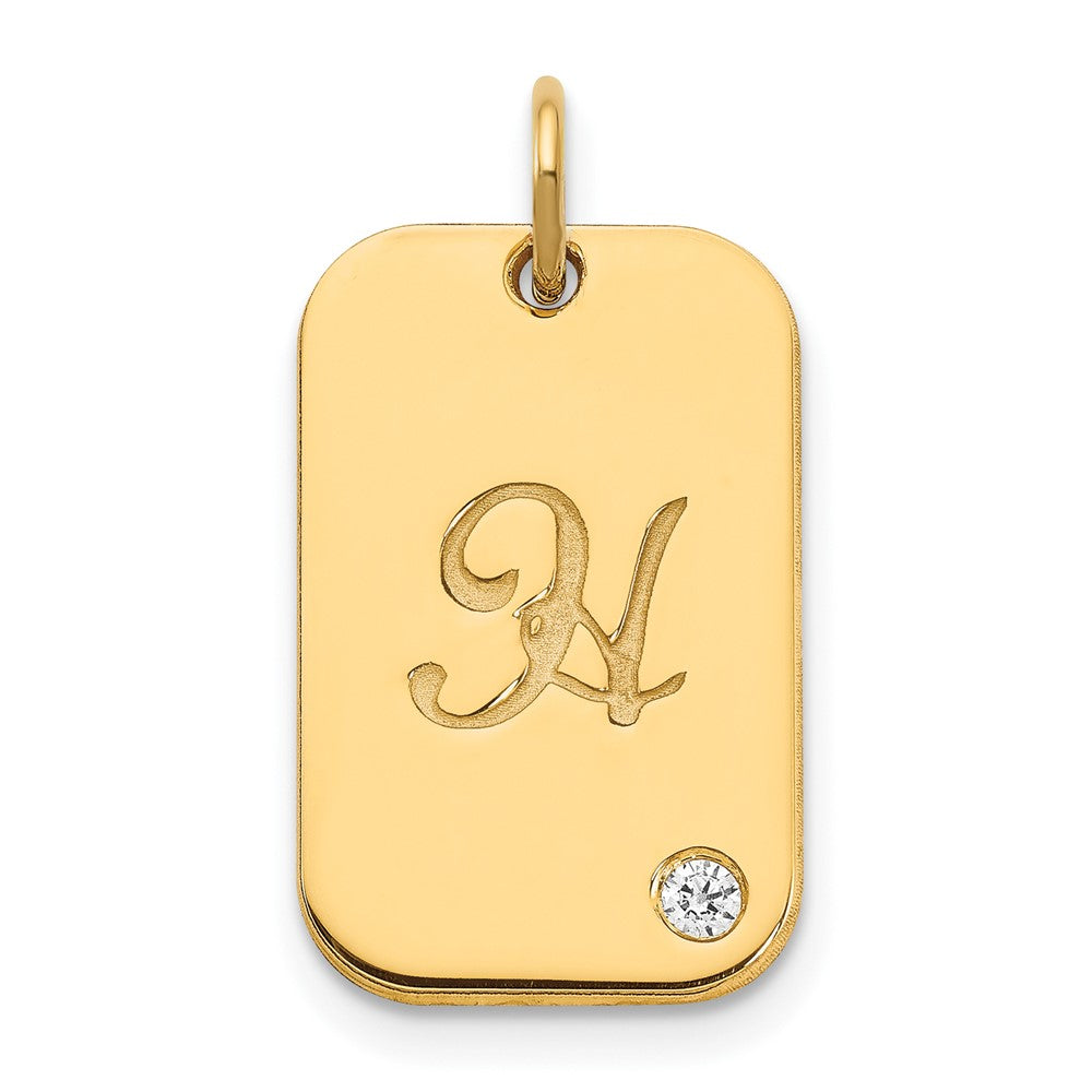 Sterling Silver Gold plated Dog Tag with Diamond Charm