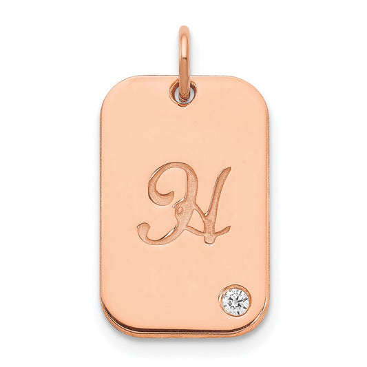 Sterling Silver Rose Gold plated Dog Tag with Diamond Charm